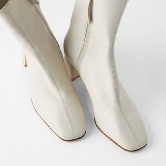 Zara Ecru Soft Leather High Heeled Ankle Boots - Picture 1 of 10